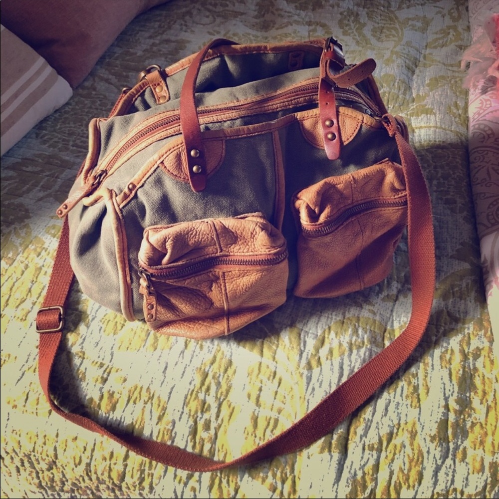 Anthropologie canvas and leather bag